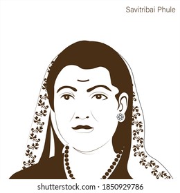 Portrait Of Savitribai Phule, The First Female Teacher Of India. Vector Illustration.