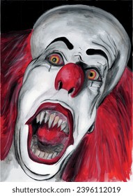 Portrait of a scary evil clown. Vector illustration.