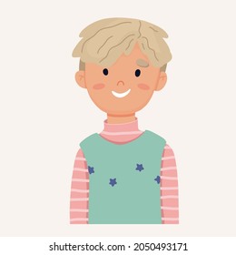 Portrait of a schoolboy boy in a vest. Vector illustration