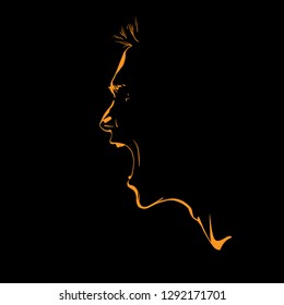 Portrait Of Screaming Man . Silhouette In  Contrast Backlight. Vector.