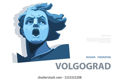 Portrait. Sculpture. Motherland is calling. Poster. Blue Linear Image. The symbol for Volgograd. Russian Federation.Illustration, white background.Use presentations, corporate reports, emblems, vector