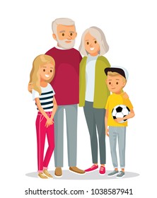 Portrait of senior couple grandparents  with grandchildren.Grandma grandpa and grandson with granddaughter. Relatives generations holiday weekend meeting.