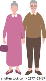 Portrait of a senior elderly couple isolated on a white background, old couple.An elderly man and woman. Cartoon elder grandparents. Colored flat illustration of a gray-haired grandmother, grandfather