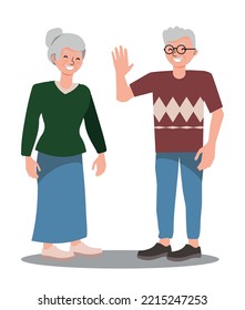 Portrait of senior elderly couple isolated on white background. Elderly man and woman together. Colored flat vector illustration of retired gray haired grandmother and grandfather.