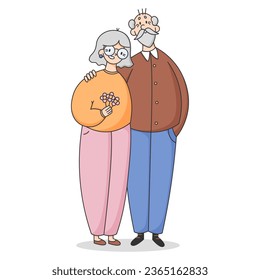 Portrait of a senior elderly couple isolated. An elderly man and woman together. Colored flat vector illustration of a gray-haired people