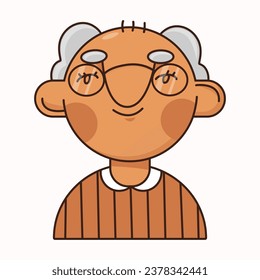Portrait of a senior elderly man isolated.Colored flat vector illustration of a face gray-haired person.Sticker,print template of retired happy male