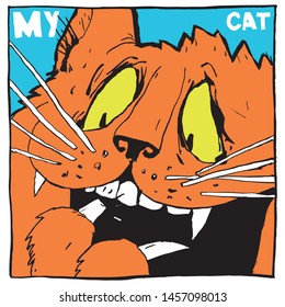 Portrait of a sensitive cat who broke a nail, and he is in a panic. Color humorous illustration, suitable for the design of publications and poster.