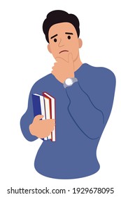 Portrait of a serious guy with books in hand