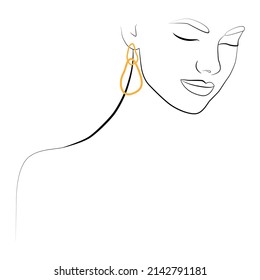 Retrato. Una sombra. Cara femenina, dibujo continuo de líneas. Retrato abstracto minimalista de una mujer. Logo, insignia, etiqueta.