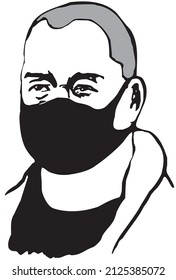 Portrait of a a shaven head young man in a black mask and T-shirt. Hand made a vector image