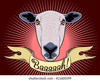 Portrait of a sheep and a banner