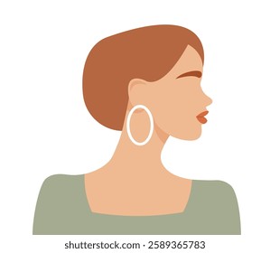 portrait of short haired woman with her head turned to the side, flat style vector illustration