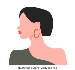 portrait of short haired woman with her head turned to the side, flat style vector illustration