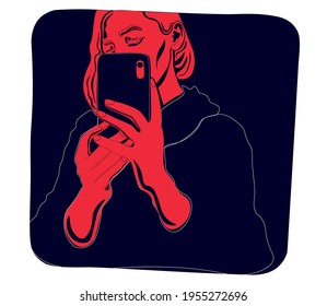 Portrait of a short-haired girl. Androgin looking with a sidelong glance. Diversity. Avatar for a social network. Student. Vector flat illustration