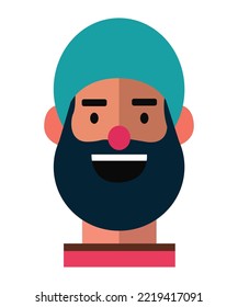 Portrait of a Sikh man. The head of a guy with a beard in a turban. face Vector flat illustration. Sikh man face vector isolated on white background. 
