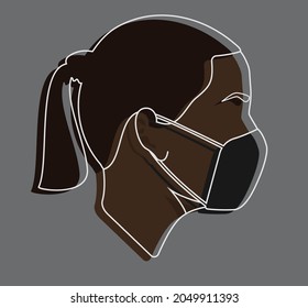 Portrait. Silhouette of  girl in mask. Black woman. Female avatar face.