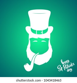 Portrait of silhouette Leprechaun with smoking pipe. Happy St. Patrick's Day. Vector illustration.