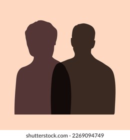 Portrait silhouette of man and woman, concept of meeting, team, partnership, couple, friends, isolated vector
