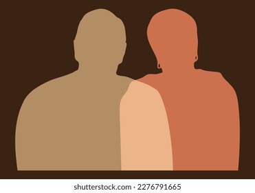 Portrait silhouette of man and woman, concept of meeting, team, partnership, couple, friends, isolated vector
