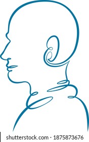 Portrait silhouette in profile of the head of a young man. One line continuous thick bold single drawn art doodle isolated hand drawn outline logo illustration.