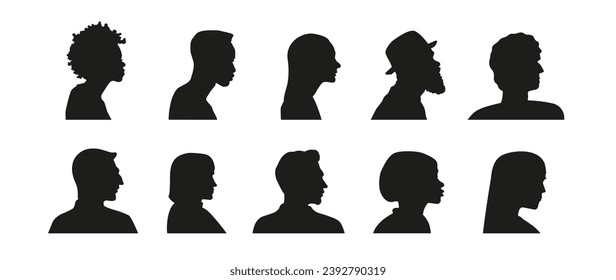 Portrait silhouette side view profile picture. Human man and woman vector person user avatar