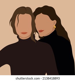 The portrait is a silhouette of two women. Mom and daughter. Mother's Day. Adult daughter with mom vector