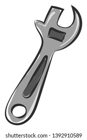 Portrait of a silver spanner with a hollow sphere to be suspended on any hooks or nails of the wall  vector  color drawing or illustration
