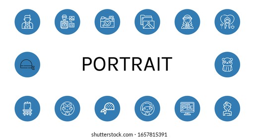 portrait simple icons set. Contains such icons as Photographer, Gallery, Woman, Canvas, Bandana, Profile, Panda bear, can be used for web, mobile and logo