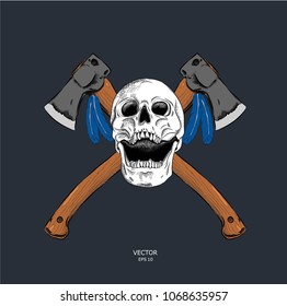 Portrait of skull with axes. Can be used for printing on T-shirts, flyers and stuff. Vector illustration