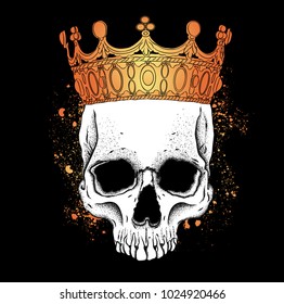 Portrait of a skull in a crown. Can be used for printing on T-shirts, flyers, etc. Vector illustration