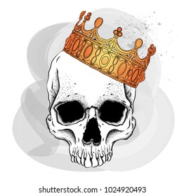 Portrait of a skull in a crown. Can be used for printing on T-shirts, flyers, etc. Vector illustration