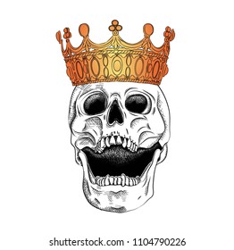 Portrait of a skull in a crown. Can be used for printing on T-shirts, flyers, etc. Vector illustration