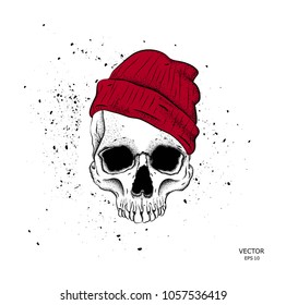 Portrait of a skull in a hat. Can be used for printing on T-shirts, flyers, etc. Vector illustration
