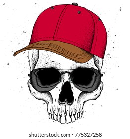 Portrait of a skull in a hat. Can be used for printing on T-shirts, flyers, etc. Vector illustration