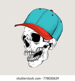 Portrait of a skull in a hat. Can be used for printing on T-shirts, flyers, etc. Vector illustration