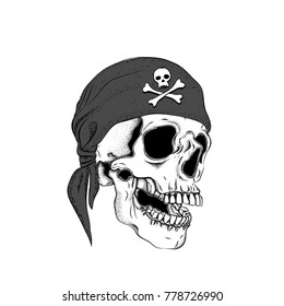 Portrait of a skull in a hat. Can be used for printing on T-shirts, flyers, etc. Vector illustration