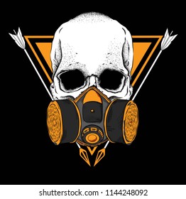 Portrait skull in respirator  in the background triangle Can be used for printing T  shirts  flyers  etc  Vector illustration 