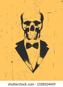 Portrait of Skull in suit. Hand drawn illustration. Vector
