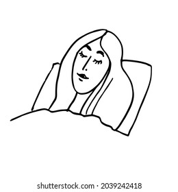 Portrait of a sleeping girl. A hand-drawn character. A sketch. Vector doodle illustration