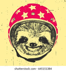 Portrait of Sloth with Helmet. Vector