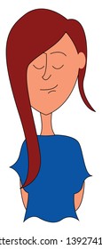Portrait of a small girl in an orange dress with two ponytails and eyes rolled down is laughing  vector  color drawing or illustration
