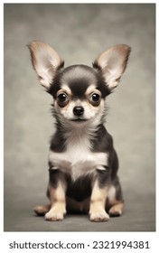 Portrait of a small Toy Terrier puppy sitting in the studio