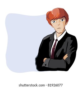 Portrait of a smart  businessman in black jacket standing with folded hand