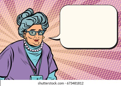 Portrait of a smiling beautiful Caucasian old woman, Granny. Pop art retro vector illustration