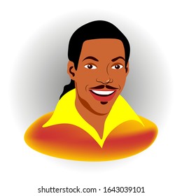 Portrait of a smiling Dark-skinned man with long black hair Isolated. Vector illustration