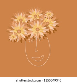 Portrait of smiling face with flowers instead of hair