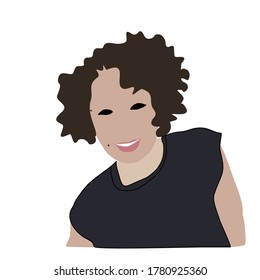 Portrait of a smiling girl. Vector drawing of a cheerful woman in a t-shirt with wavy hair