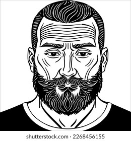 Portrait of a Smiling Man with a Beard and Mustache, Showing His Happiness.
