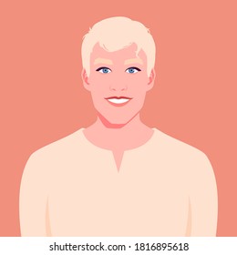 Portrait of a smiling man with blue eyes. Avatar for social networks. Colorful vector illustration in flat cartoon style.