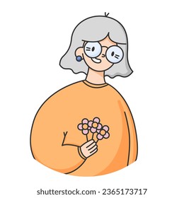 Portrait of a smiling senior elderly woman isolated.Colored flat vector illustration of a gray-haired person.print template of retired happy grandma